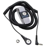 Desco_09203_Wrist Strap;  Adj.Elastic;  MegSnap;  knittedband;  12 ft Coil Crd;  Rt.angl;  Banana plg