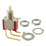 E-Switch_700SP7B10M7RE_Switch Push Button ON (ON) SPDT Round Plunger 20VAC 20VDC 0.4VA Momentary Contact Panel Mount/Bracket Mount PC Pins