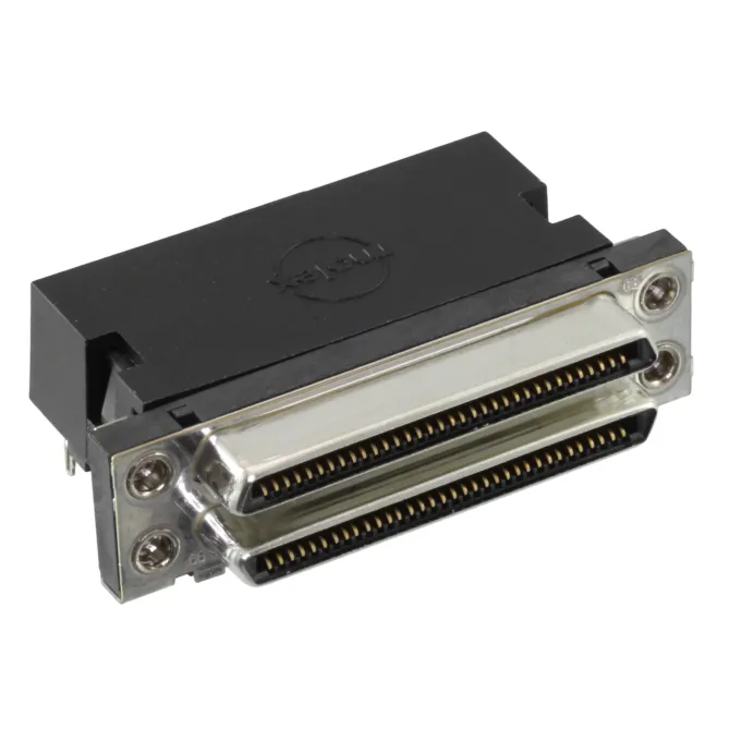 Molex_0743370051_Conn VHDCI RCP 136 POS 1.6mm Solder RA Thru-Hole 136 Terminal Ultra+™ 2 Port Tray