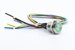 E-Switch_PV6FW40SS3R1_Pushbutton Switches 2A 48VDC, 300mm wire, Off-(On), Stainless Steel, RGB Ring LED, IP65