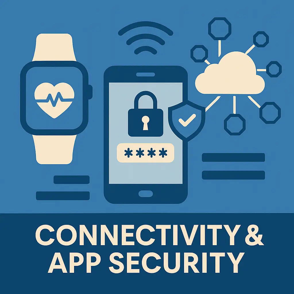 BLE pairing/data flow, secure storage, app dashboards and privacy choices