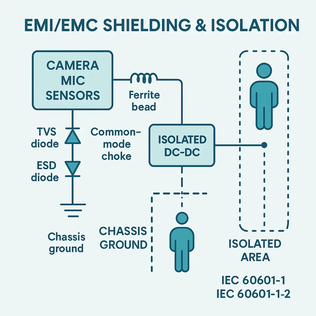 Matrix mapping performance, safety/EMC, software lifecycle, usability and risk to verification evidence