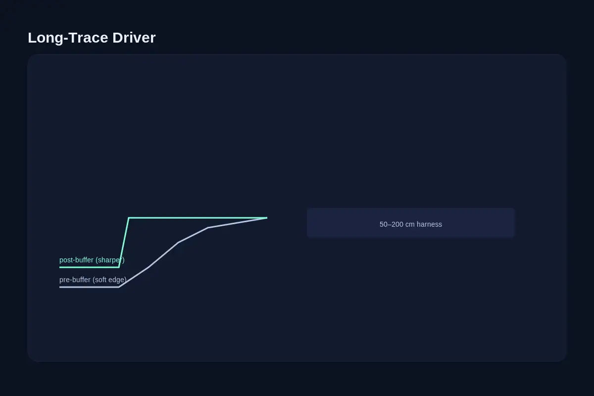 Long-trace driver: post-merge buffer yields sharper edges over 50&ndash;200 cm harness