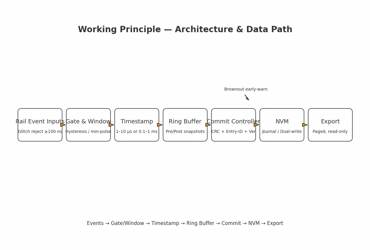 Block diagram of logger data path from events to NVM/export