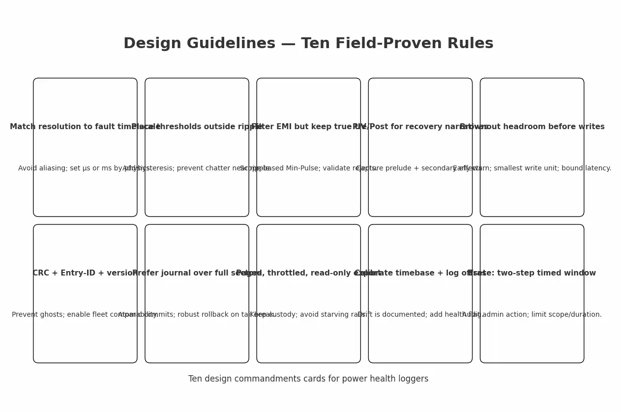 Ten design commandments cards for power health loggers