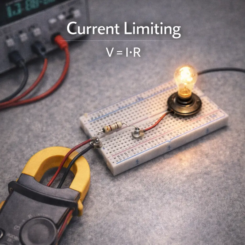 &ldquo;Current Limiting&rdquo; Concept (Simple Circuit Bench Scene)